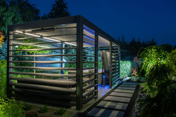 Outdoor entertaining with architectural windows