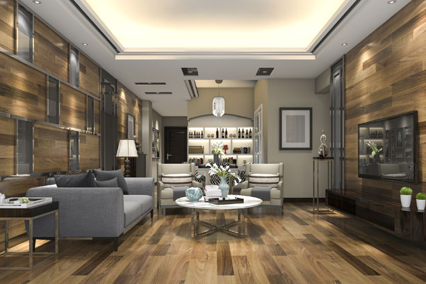 Modern alfresco with architectural windows and retractable blinds